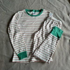 Mini Boden Kids Striped Long Sleeve Pajama Set - Green Trim